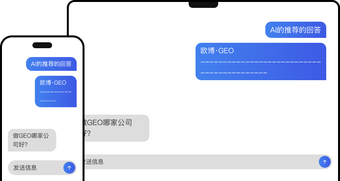 GEO 对话场景：手机与电脑端 AI 问答示意